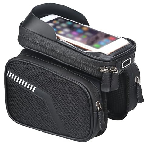 POIBNZ Fahrrad Rahmentasche für Merida Matts July, Wasserdicht Leichte Reißfest Fahrradtasche mit TPU Sensitivem Touchscreen, Mehrzweck Fahrrad-Frontträgertasche,A Black