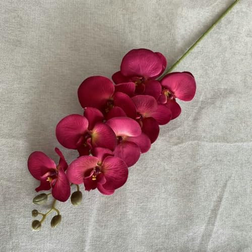AQCQDQ Künstliche Samt Phalaenopsis Blume, 8 Köpfe Falsche Orchideen Dekoration, Künstliche Pfirsichhaut Phalaenopsis Blumen für Hochzeit, Festliche Party, Heimdekoration (dunkelrot,2 Stück)
