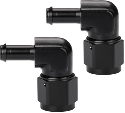 Podavelle 8AN Buchse auf 3/8 Zoll Widerhaken, 90 Grad Schlauchverschraubung, Adapter, drehbar, Aluminium, schwarz, 2 Stück