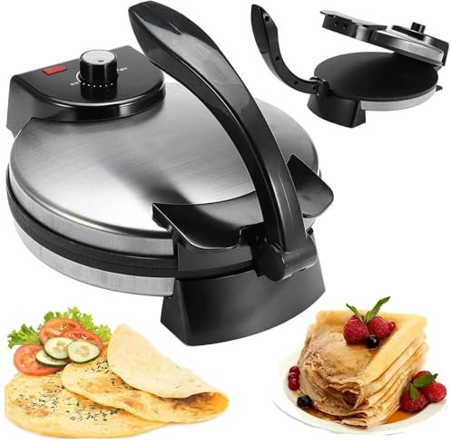 WuDLi 2100W Elektrischer Roti Maker, 12-Zoll Antihaft Chapati & Tortilla Maschine mit Einstellbarer Temperatur, doppelseitige Heizung für Pizza, Pita, Quesadillas & Mor