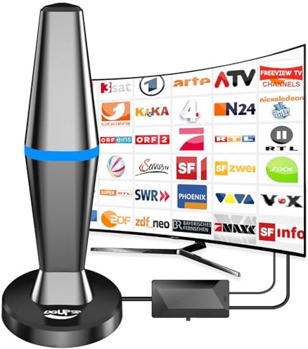 DVBT2 Antenne, zimmerantenne DVB-T & DVB-T2 Antennen mit Verstärker, Großer Reichweite und 360° Empfang, Zimmerantenne für Fernseher mit Starkem Magnetfuß, Geeignet für 4K 1080p & Alle TV-Geräte