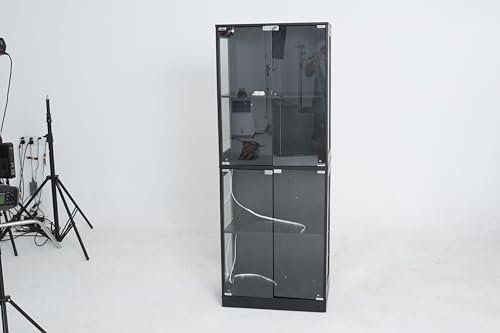 Meulbaty Vitrine mit Glastüren, 160 cm hoch, Glasvitrine mit Verstellbarer 6-Farbiger Beleuchtung, 4-stöckige Vitrine für Sammlerstücke und Aufbewahrungsschrank für Schlafzimmer, Wohnzimmer und Büro