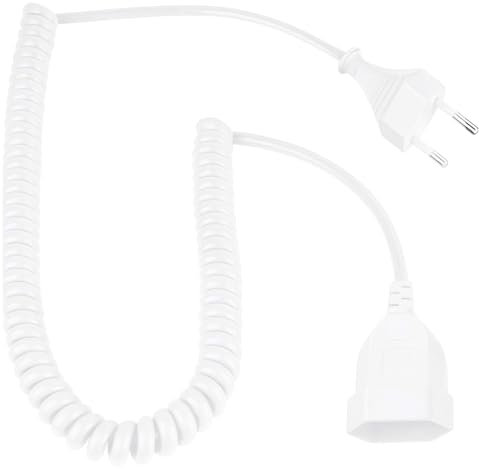 Leloco Cavo di prolunga a spirale, 3 m, spina europea, cavo a spirale, a 2 fili, cavo di alimentazione per TV, console di gioco, elettrodomestici, ufficio, esterno (bianco)