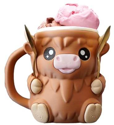 Tioheam Porte-Pinte de Crème Glacée, Housse Isotherme Vache Highland Pour Pots à Glace, Tasse Anti-Fuites Décoration Maison pour Dessert Été Extérieur Camping Vacances