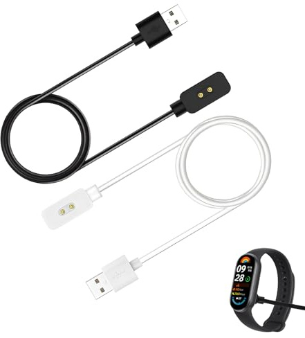 2 Stück Magnetisches USB Ladekabel für Smartwatch, kompatibel mit Xiaomi Band 8 und 9 Serie inkl. Pro, NFC und Active, sowie Redmi Watch 5 und 4 Serie, Ersatz Ladekabel 100 cm Weiß und Schwarz