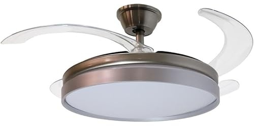 DRW Ventilateur de plafond avec lumière et 3 pales rétractables en métal et acrylique argenté mat Zenith 53 x 106 x 106 cm