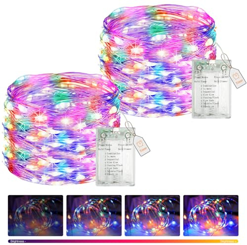btfarm 5M 50LED Lichterkette Batterie mit Timer, 2 x Lichterketten Innen | Dimmbar 8 Modi, Wasserdicht Draht Mini Lichterkette Batteriebetrieben USB-Anschluss für Weihnachten Party Zimmer, Mehrfarbig