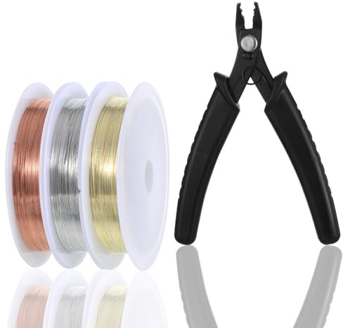 4 Pcs Craft Wire Jewelry Beading Wires with Multipurpose Piler 0.2mm Tarnish Resistant Copper Wires Jewelry Tools Set for Jewelrys Repair & Making