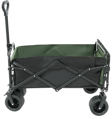 Bollerwagen Faltbar Bollerwagen Faltbar Klappbarer Campingwagen, Schwarz-Grün, 4 Gelände-Räder mit Bremse, höhenverstellbar, Faltbarer Handwagen für Camping, Strand, Garte