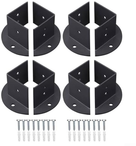 Adjustable Post Base Bracket Heavy Duty Steel Deck Support for 2x2 4x4 6x6 Wood Post Connector, Black Rust Resistant Outdoor Pergola Foundation Plate and Fence Post Anchor for Concrete(8pcs)