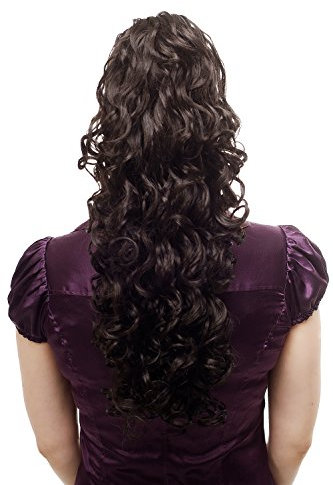WIG ME UP - N310-3 Voluminös wallendes Haarteil/Zopf/Pferdeschwanz, lockig, sehr lang, ca. 60 cm, Dunkelbraun