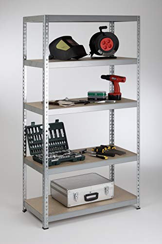 Profi-Steckregal II,180x90x60 cm,5 Böden, 175 kg/Boden, verzinkt (Marke: Szagato, Kellerregal Archivregal Büroregal Stahlregal Lagerregal Fachbodenregal Schwerlastregal)