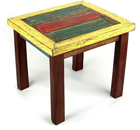 Wuona Objects Kleiner Tisch 50 cm - Beistelltisch Bali altes Teak Bootsholz, massiv, Handarbeit