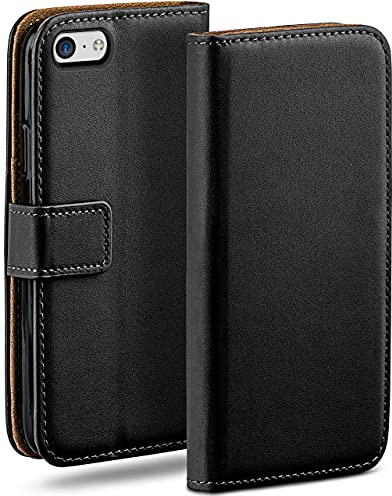 moex für iPhone 5c Hülle mit Kartenfach, Handyhülle klappbar 360 Grad Schutzhülle, PU Leder Handytasche iPhone 5c Klapphülle Flip Case, Schwarz