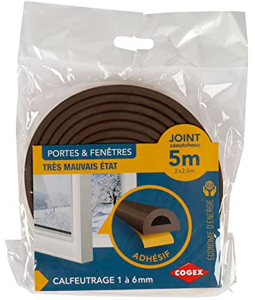 Cogex 85698 Calfeutrage, Türdichtung D-profil, Gummi, selbstklebend, Braun, 5 m