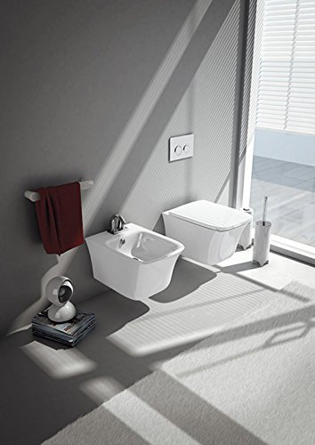 Lot de 2 pots sanitaires avec tablette + bidet suspendu en céramique blanche design moderne