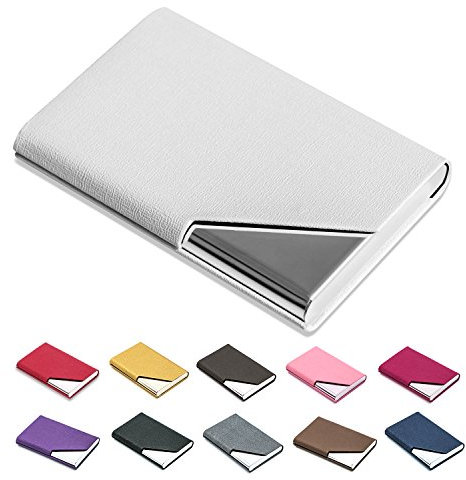 Padilike Porte-cartes en imitation cuir et acier inoxydable pour cartes de visite, de crédit, d’identité, article mixte pour homme et femme ; protège vos cartes de visite blanc