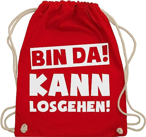 Turnbeutel Rucksack - Sprüche Statement mit - Bin da kann losgehen Spruch I - Unisize - Rot - hipster bag beutel+rucksack+mit+sprüchen sprueche gruppen beutel tasche party sprüchen spruechen