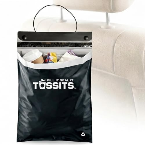 Tossits Recycled Disposable Trash Bag Car Garbage Bags (3 Sets of 7 Car Trash Bag) - Leakproof, Smell Proof Automotive Garbage Bag - Can Hang from Headrest - New Trash Can for Car or Vehicle