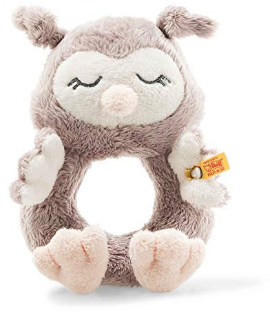Steiff Ollie Eule Rassel - 14 cm - Kuscheltier für Babys - Soft Cuddly Friends - weich & waschbar - rosebraun (241864)