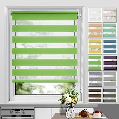 Allesin Tende a Rullo per Interni doppio strato senza foratura Verde 90l x 150A cm, Tenda a Rullo Facile Installazione per Finestra o Porta, Trasparente & Oscurate per Soggiorno Ufficio