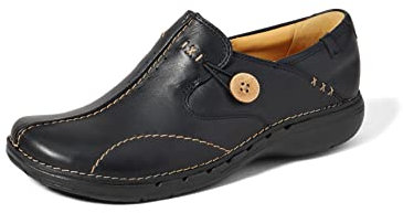 Clarks Women's Slip-On Flats Shoes Un Loop Black Leather