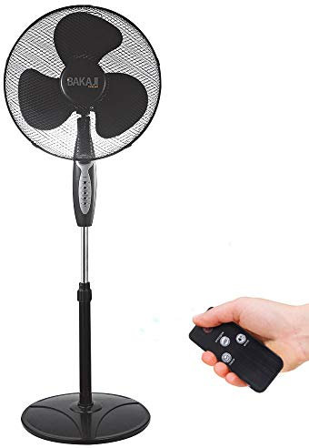 BAKAJI Ventilatore a Colonna Piantana Potenza 45W Diametro Pale 40cm 3 Velocità Selezionabili Altezza regolabile Oscillazione Orizzontale e Telecomando per Controllo a Distanza (Nero)