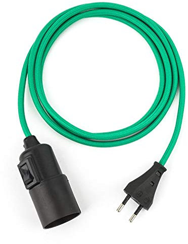 5m Plug-In Lampe GRÜN, Textilkabel mit Lampenfassung aus Thermoplast (Glattmantel) mit Schalter und Eurostecker