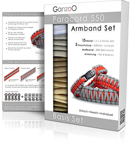 Ganzoo Paracord 550 Armband Set selbst knüpfen, Bastelset, Knüpfset, DIY Bracelet mit Klickverschlüssen und Anleitung, Lanyard Armband selber machen, Parachute Cord
