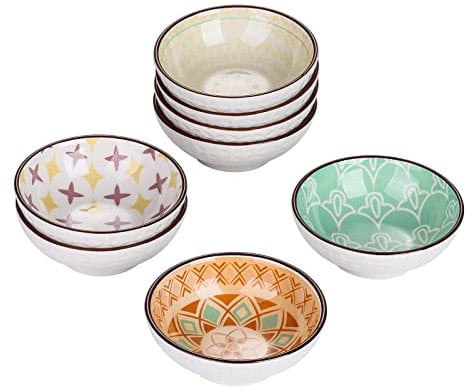 vancasso Tulip Serving Dishes 8 Pieces Hand Painted Mandala Patterned 3.5 Inches Porcelain Appetiser Dishes Set(8.8 * 8.8 * 2.8cm)