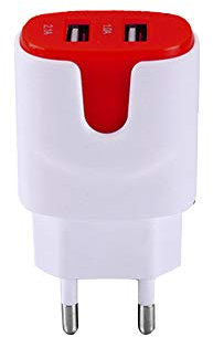 Adattatore di Rete USB per Huawei Y5 2019 Smartphone Tablet Doppia Presa a Muro 2 Porte Corrente AC Carica (Rosso)