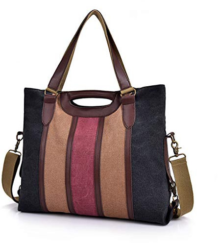 CHEREEKI Bolso Mujer, Bolso de Mujer Grande a Rayas de Lona Bolsos para Viajes Escolares de Negocios (Multicolor-2)
