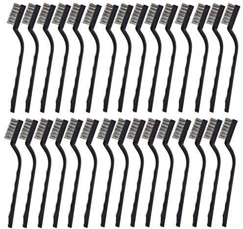 30PCS Mini Wire Brush Stainless Steel Brush,Curved Handle Masonry Brush Wire Bristle for Cleaning Welding Slag and Rust