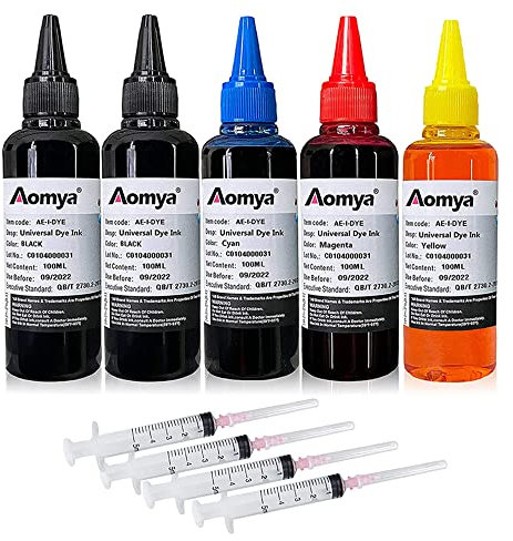 Aomya Kit de Recharge d'encre Universelle 500 ML pour imprimantes HP Canon Epson Brother Lexmark Cartouches d'encre Rechargeables CISS CIS Système 4 Couleurs avec 4 Anneaux Libres (2BK, C, M, Y)