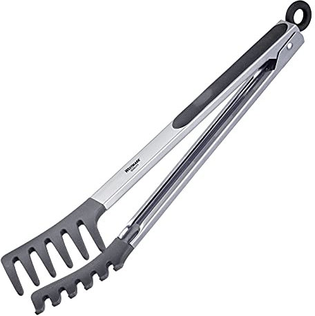 Westmark Buffetzange, Mit Gabellaffen aus Silikon und gummierten Griffen, Länge: 32,5 cm, Rostfreier Edelstahl/Kunststoff/Silikon, Fork Silicone Maxi, Silber/Schwarz, 16222270