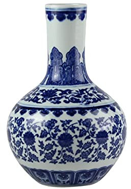 Fine Asianliving Vase Chinois Porcelaine Lotus Bleu Blanc D20xH30cm Chinois Vase avec Couvercle Asiatique Jingdezhen Mandarin Décorative