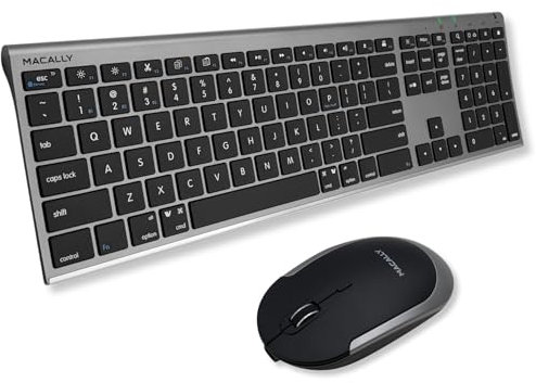 Macally Premium Bluetooth Keyboard and Mouse for Mac | Compatible Wireless Apple Keyboard and Mouse Combo (110 Keys Multi-Device Rechargeable) for MacBook Pro/Air and iMac - Space Gray