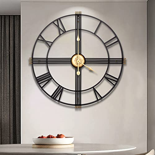 Maxstar Vintage Large Metal Wall Clock,Round Clock with Skeleton Roman Numerals,Suitable for Living Room Office Lounge Hotel Bedroom Kitchen Decor Gift 60cm