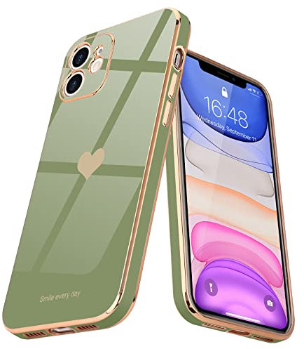 Teageo for iPhone 11 Case Cute Heart Pattern for Women Girls Slim Luxury Bling Plating Soft TPU Anti-Scratch Shockproof Bumper Phone Case for iPhone 11, Green