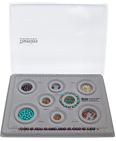 The Beadsmith Elements Bracelet & Anklet Design Bead Board – 10.75 x 13.75 Inches – Removable Transparent Cover – Flocked Surface, Multiple Channels & Printed Ruler – for Jewelry Making