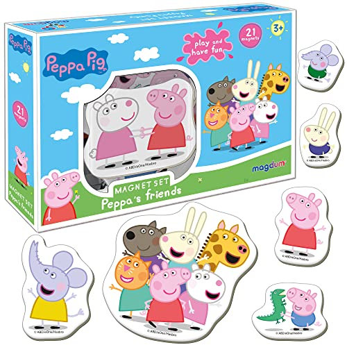 Peppa Wutz Spielzeug MAGDUM Peppa und Freunde - 21 GROßE Magnete Kinder für Magnettafel - Peppa Pig Spielzeug - Kühlschrankmagnete Kinder Magnete kühlschrank Kinder - Magnet Spielzeug Kinder Pepawuzt
