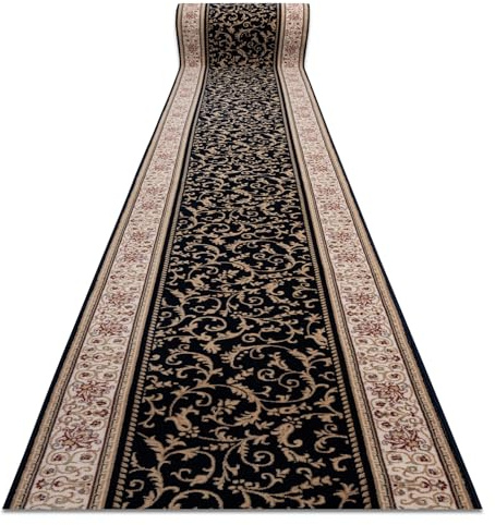 rugsx NAIN Läufer - Hochwertiger Wollteppich mit Ornamentmuster in Beige & Dunkelblau - Eleganter Orient-Teppich für Flur & Wohnzimmer 100x850 cm