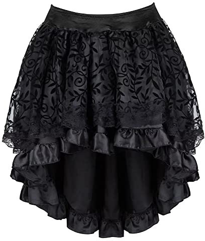 Jupe Femme Dentelle Asymetrique Steampunk Renaissance Vintage Rétro Jupe Sexy Médiévale Taille Elastique Noir M