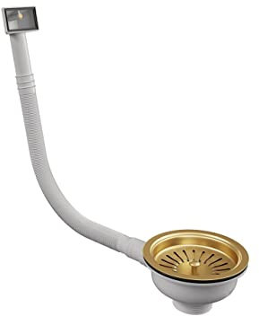 The Home Store Gold Square Kitchen Sink Waste Kit & Basket Strainer, 16x16 inches, Polished Brass, Undermount, 1 hole