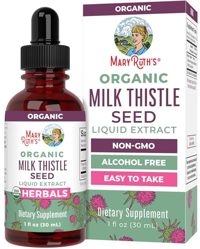 MARYRUTH'S Organic Milk Thistle Seed Liquid Extract Drops, 1 fl oz | 1,190 mg Milk Thistle Seed | Silybum marianum | Alcohol-Free | Vegan | USDA Organic | Non-GMO