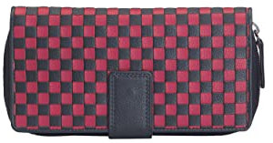 Josephine Osthoff Geldbörse Gross doppelter Reißverschluss geflochtenes Leder Damen Geldbeutel mit RFID Schutz Herren Portemonnaie (261), Farbe:Marine/Fuchsia