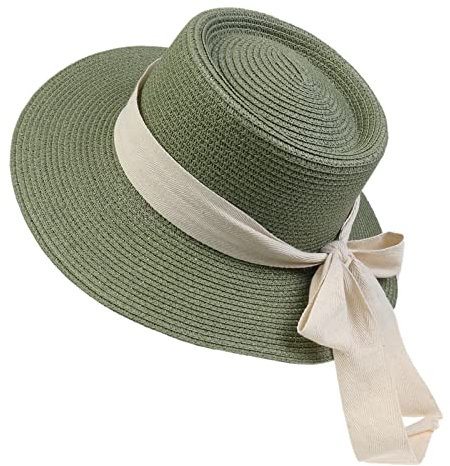 NiceYnn Chapeau de Soleil Panama en Paille Chapeau à Large Bord Respirant Ruban Amovible Vert