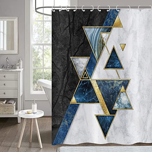 Duschvorhang Marmor 180x200, Hnmdmyi Abstrakt Modern Marineblau Schwarz Gold Luxus Kunst Geometrische Textur Badewanne Vorhang Wasserdicht Polyester Stoff Waschbar Badevorhang für Badezimmer mit Haken