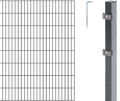 Alberts 656898 Doppelstabmattenzaun als 28 tlg. Zaun-Komplettset | verschiedene Längen und Höhen | kunststoffbeschichtet, anthrazit | Höhe 200 cm | Länge 26 m