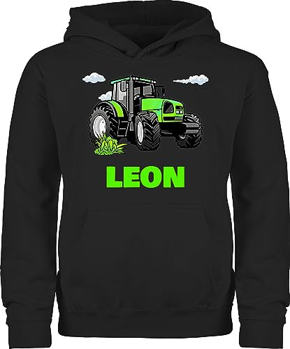 Kinder Hoodie Jungen Mädchen - Geschenk Traktor mit Name personalisiert I Trecker Fan I Zugmaschine I Bulldog I Schlepper - 116 (5/6 Jahre) - Schwarz - Traktoren Pullover Junge Pulli Landwirtschaft